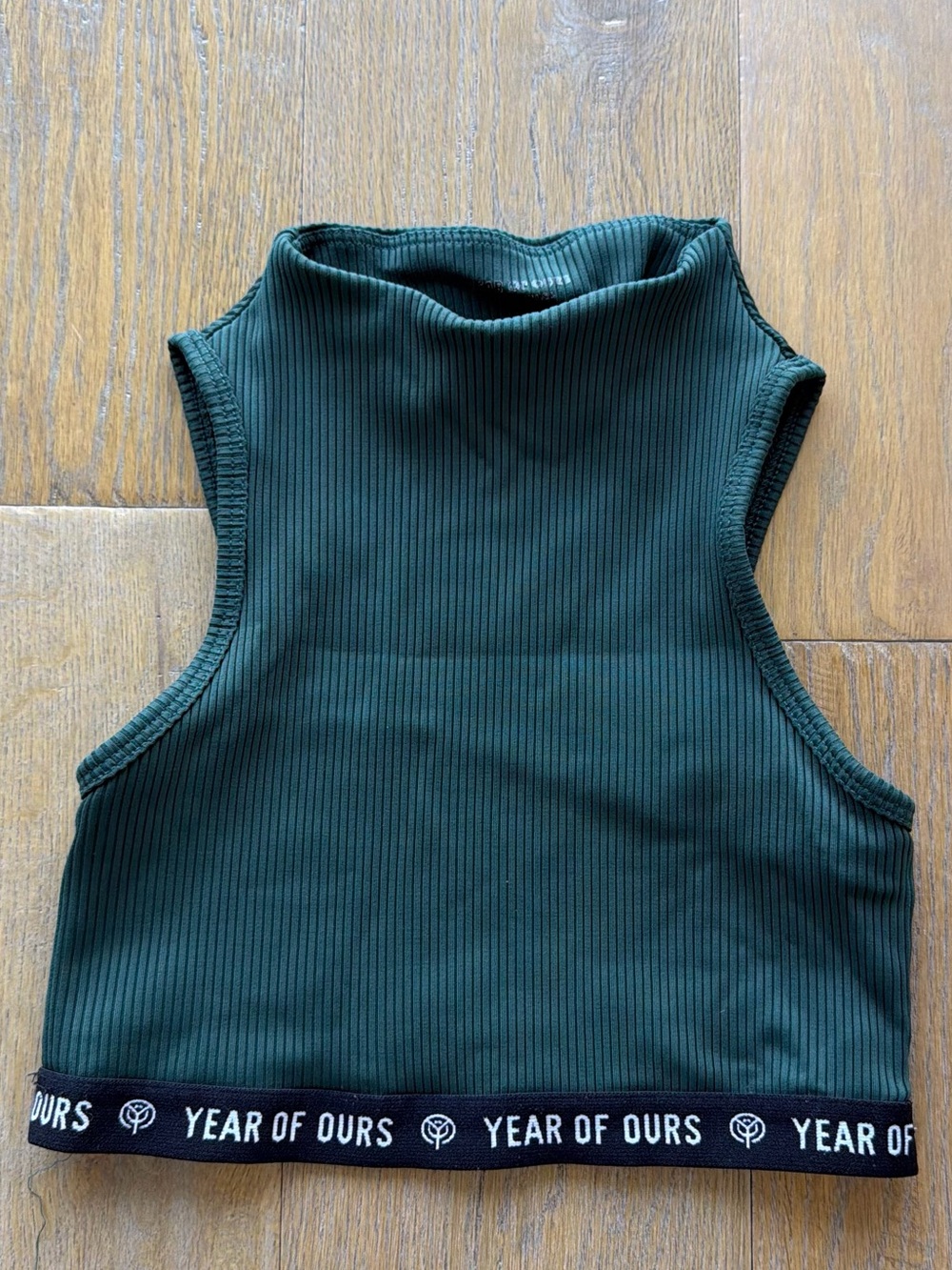 YEAR OF OURS Ribbed Mock Neck Bra - Dark Green in Malachite